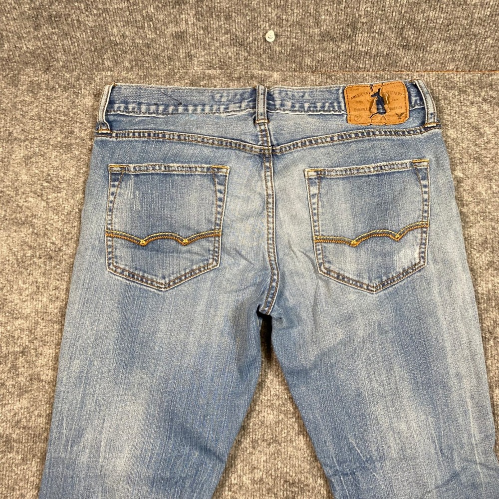 American‎ Eagle Mens Skinny Core Flex Distressed Patched Jeans Blue 32x34 - Picture 6 of 11